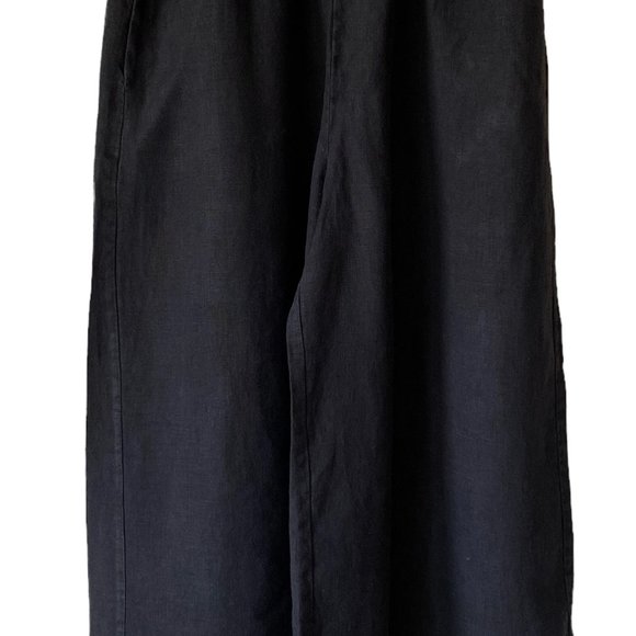 Road To Bohemia Black Linen Pull On Wide Leg High Rise Culottes Cropped Pants - Picture 4 of 14